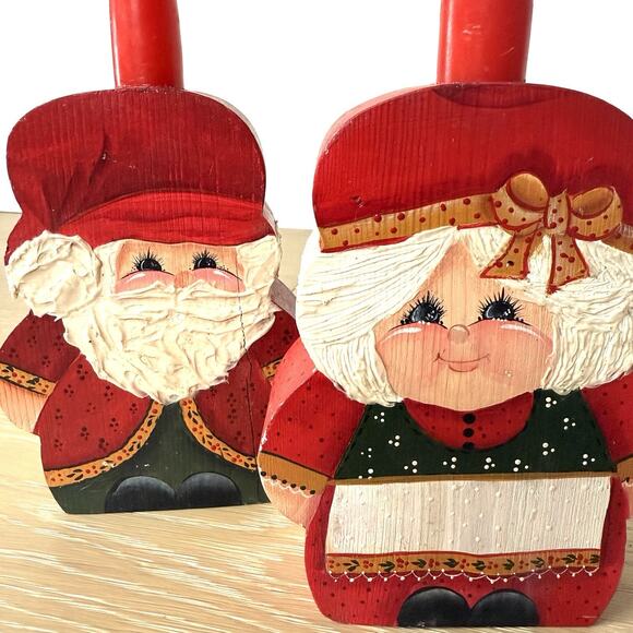 Vintage Santa Mrs Claus Scandinavian Tomte Folk Art Candle Holders Christmas - Picture 4 of 11